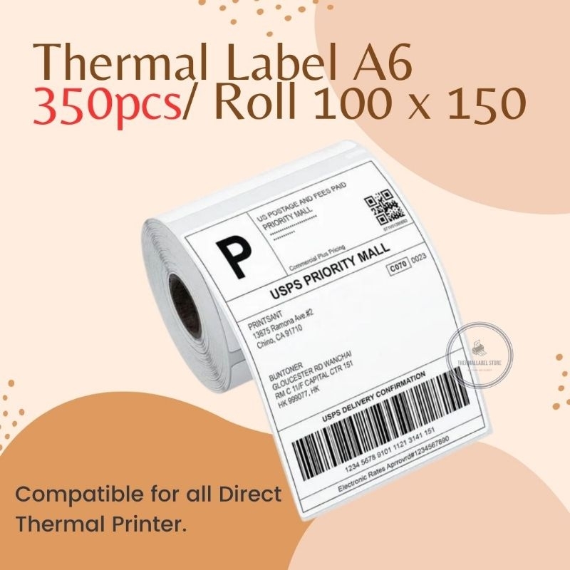 

KERTAS THERMAL LABEL A6 100 X 150 350PCS/Roll STIKER BARCODE / SHIPPING LABEL