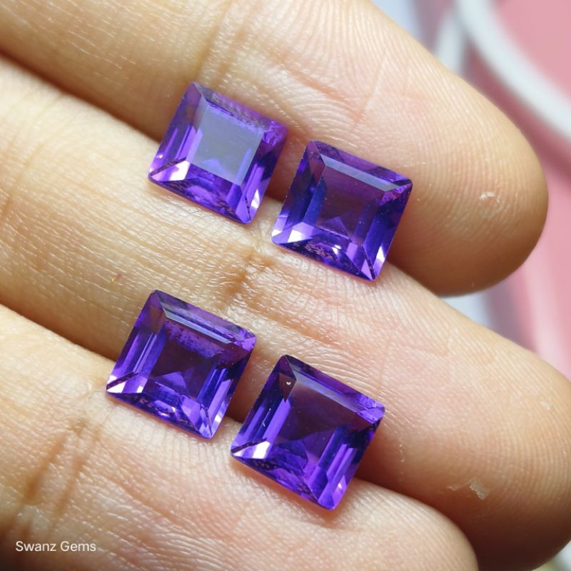 Natural Amethyst 7x7 mm Kecubung Ungu Tua Square Octagon Cutting