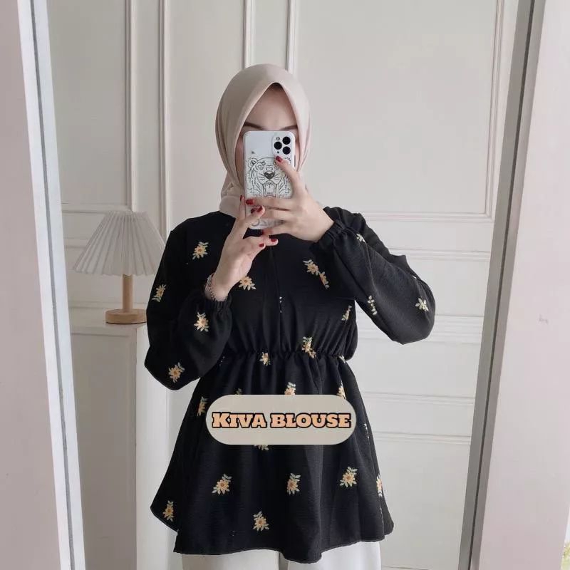 BLOUSE BUNGA KIVA | KEMEJA BUNGA MATAHARI | KEMEJA OVERSIZE BUNGA | KEMEJA PUTIH HITAM