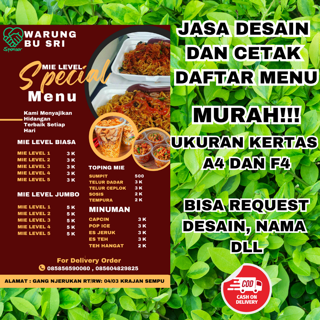 

JASA CETAK DAN DESAIN DAFTAR MENU KERTAS UKURAN F4 DAN A4 BUFALLO bisa request