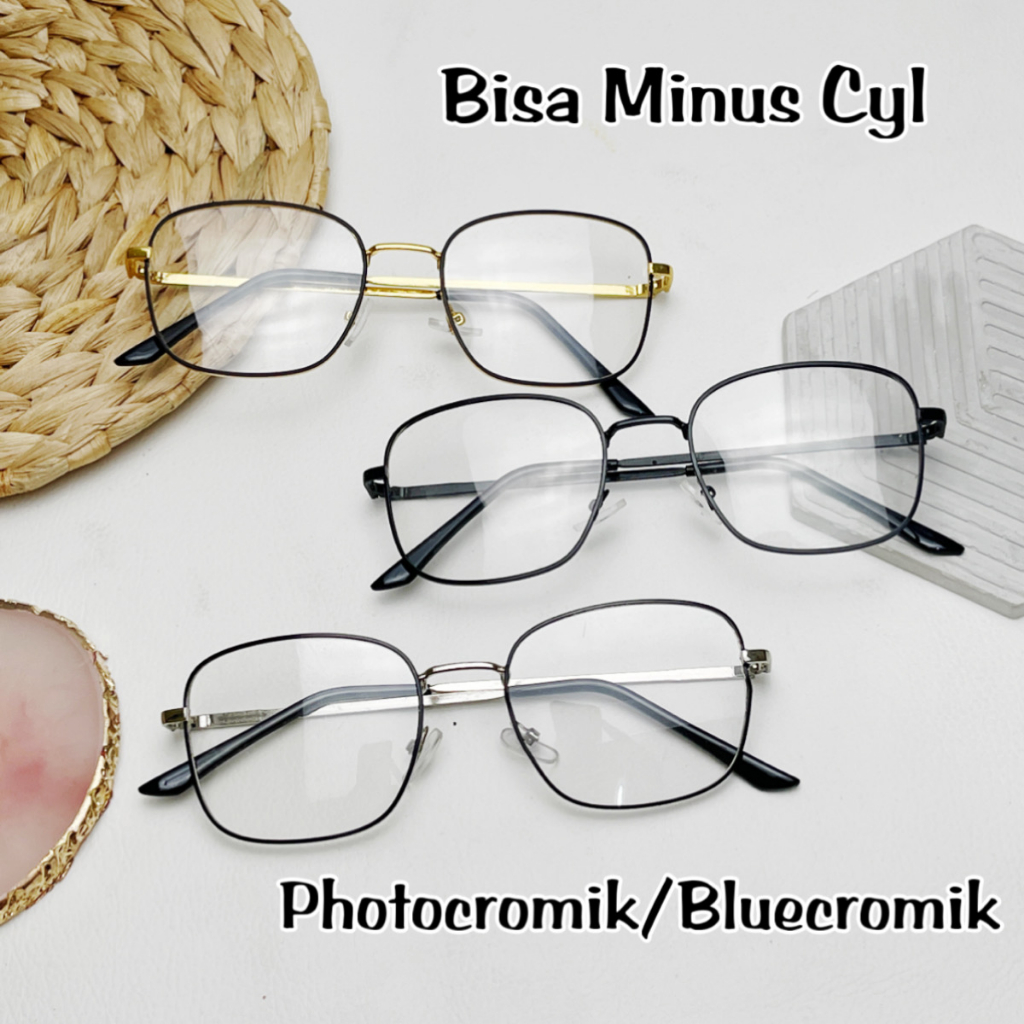 【BELI 1 MINUS GRATIS 1 NORMAL】Kacamata Fashion Style Terbaru Kotak Photocromic Bluecromic Blueray Wanita Pria- 6639