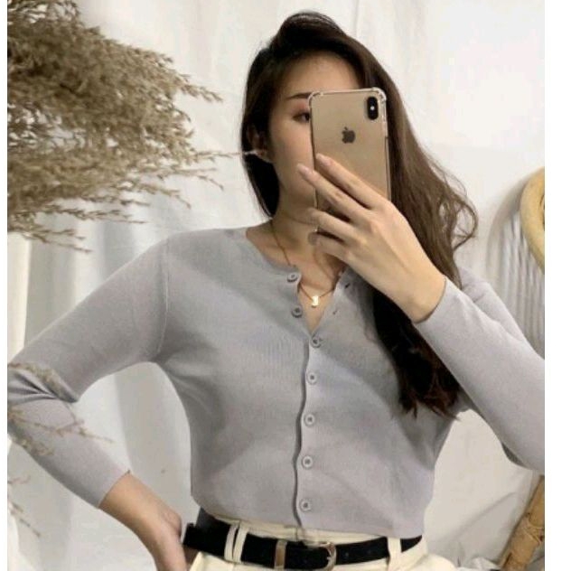 Sweater Cardigan Waffle Switer Cardigan Rajut Sweeter Rib Sweter Rib Top Chop Crop Baju Kaos Atasan 