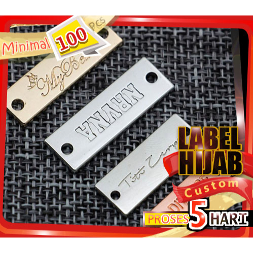 Label  logam bahan metal buat merk dan logo hijab dan gamis  custom aksesoris kerudung dan jilbab wa