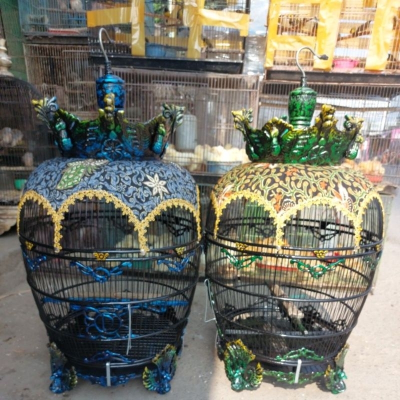 kandang sangkar perkutut mahkota merak kain batik bonus cepuk 2pcs