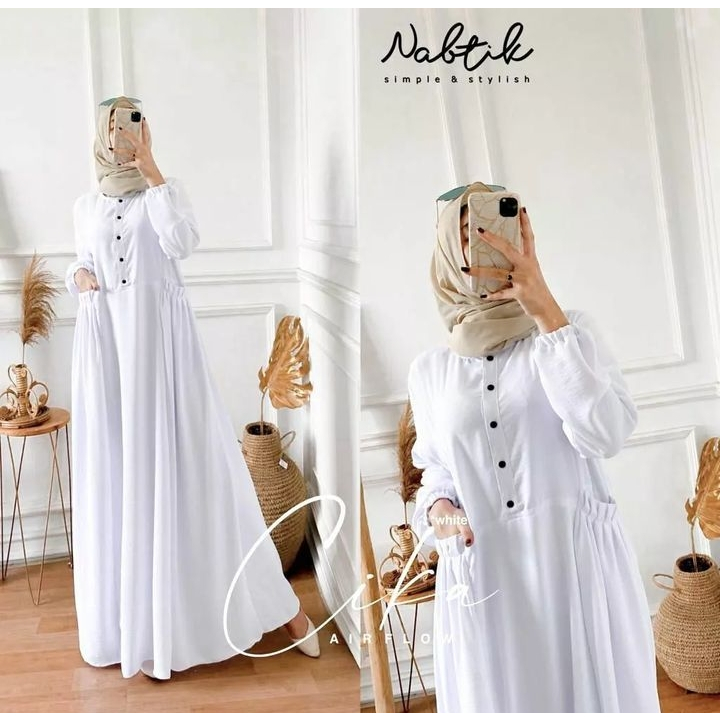 Dress Gamis Putih Simple Elegan Cika Dress Baju Gamis Wanita Remaja Dewasa Terbaru