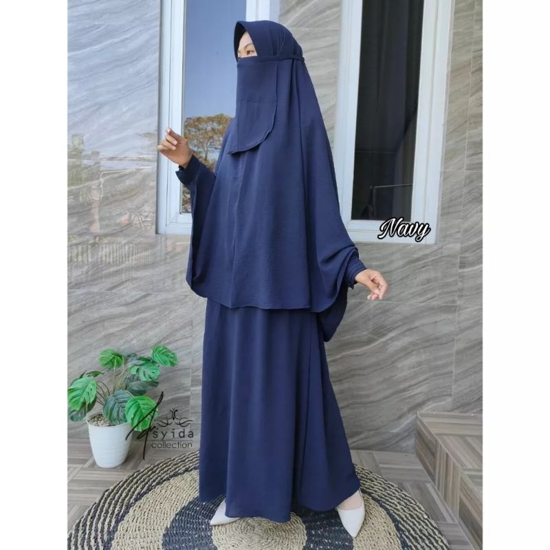 Gamis YASHA  Syar'i Set Crinkle Airflow Polos Premium
