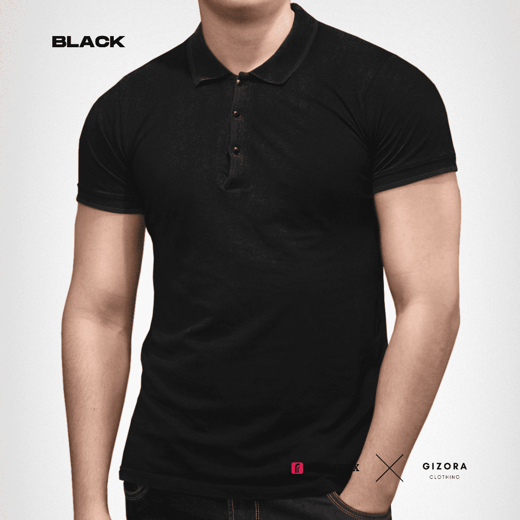 Baju Polo Lacoste Pria Wanita Kaos Polos Kerah Super Premium Katun - Black / Hitam - Polo Felix x Gizora