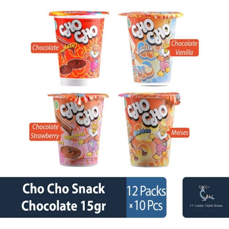 

CHO CHO SNACK CHOLATE | CHOCOLATE VANILA | STRAWBERY | MESES NETTO 15 GR