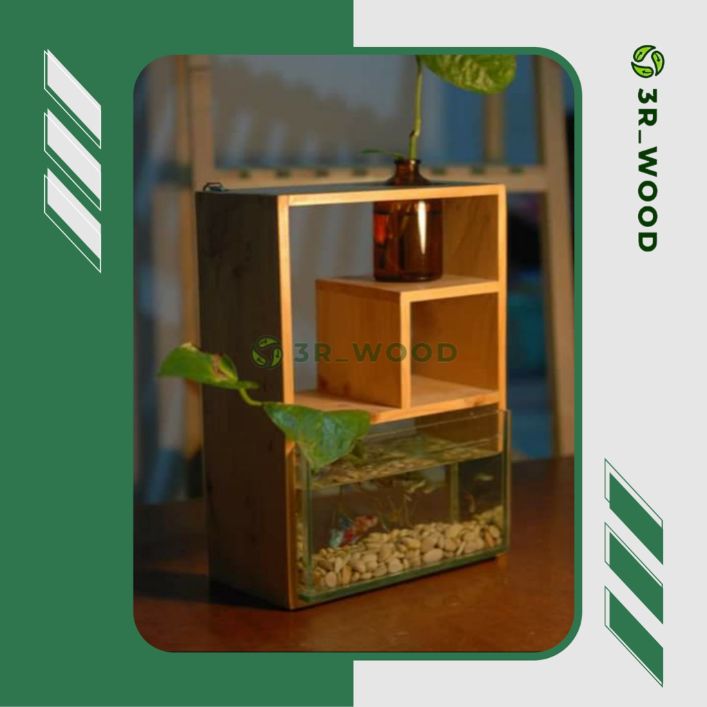 Aquarium Mini Box Kayu/Wadah Ikan Cupang/Tempat Ikan Hias/Home Décor