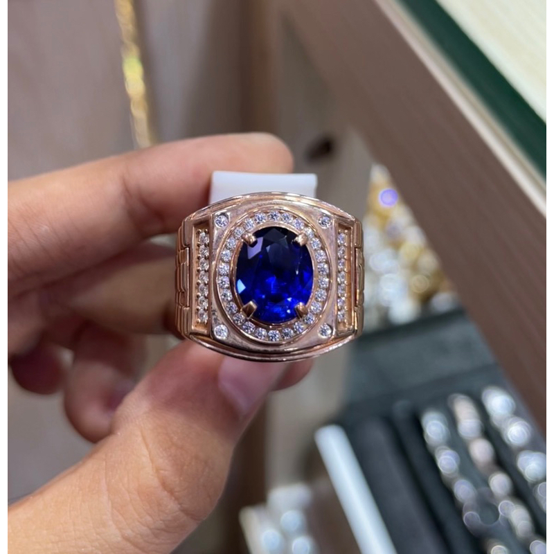Cincin cowok batu biru rolex emas kadar 375%/8k