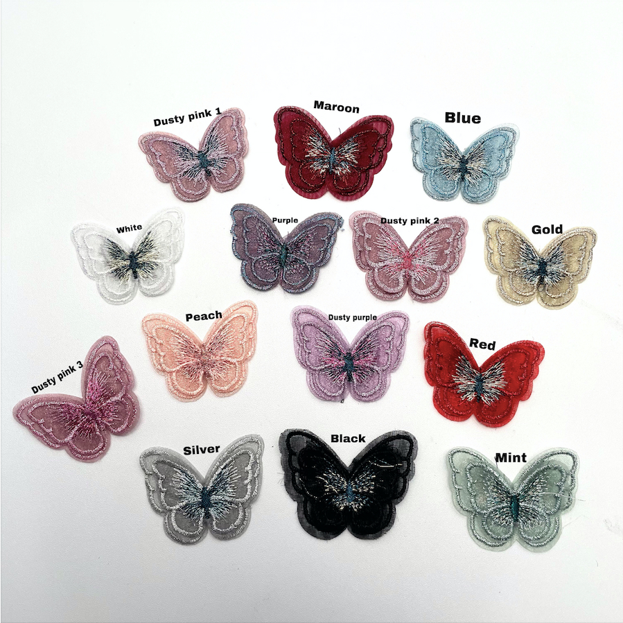 C Patch Organza Bordir Bunga Aplikasi Kupu 3D , Kupu Organza 2 layer , Renda Bordir Kupu 3D