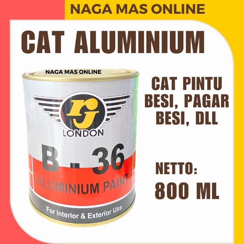 CAT WARNA ALUMINIUM RJ LONDON 800 ML / CAT WARNA ALUMINIUM / CAT PINTU PAGAR BESI / CAT TANGKI DAN T