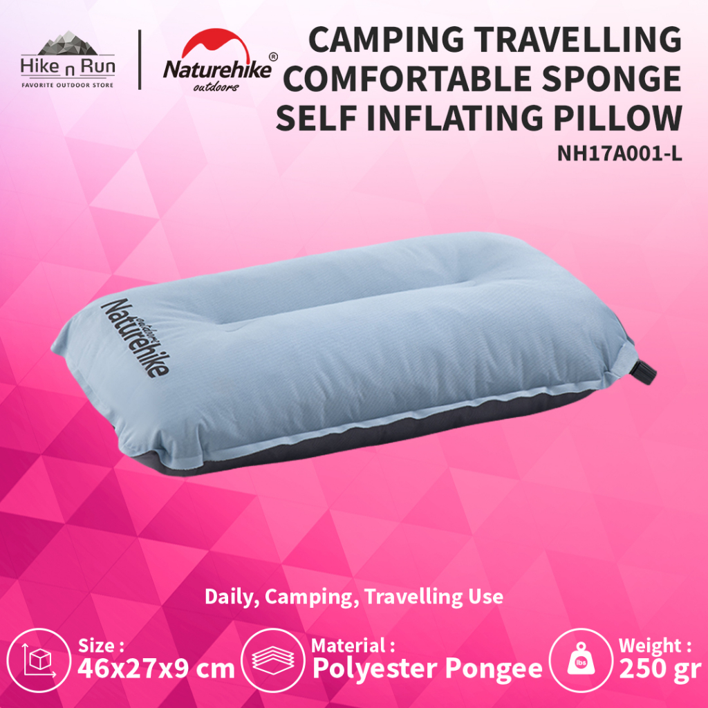 Naturehike Bantal Camping Inflatable Sponge Pillow NH17A001-L – Auto Inflate, Ringan & Portabel, Ide