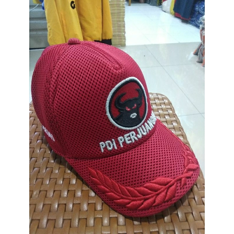 TOPI PDI PERJUANGAN MURAH//TOPI PDI PERJUANGAN//TOPI PDIP//TOPI PDI PERJUANGAN JARING LOGO BORDIR KO