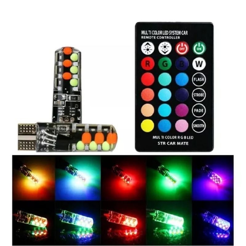 LAMPU LED MOTOR MOBIL T10 RGB COB REMOTE JELLY SMD RGB02 PREMIUM QUALITY LAMPU SENJA REMOT SEIN SEN 