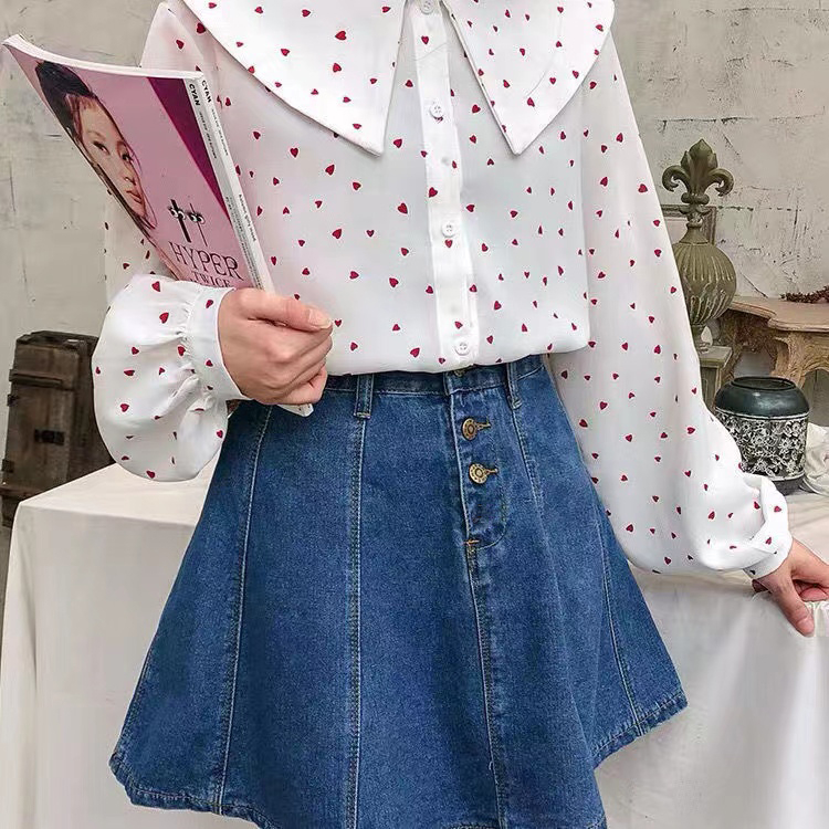 【wanita.id】rok plisket korean skirt midi rok denim pendek rok high waist rok denim rok daily