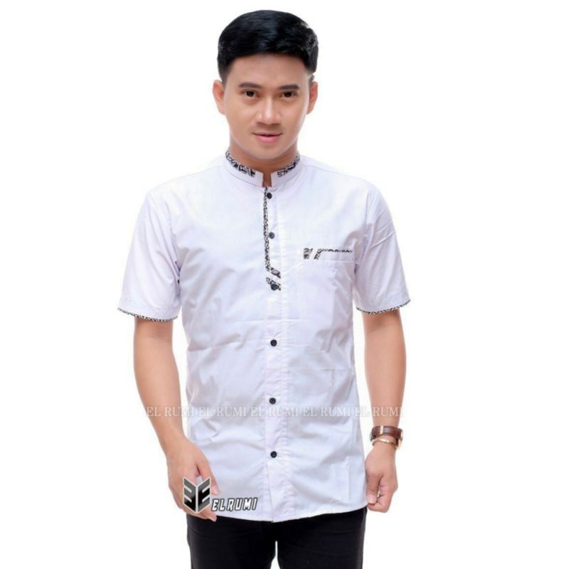 Baju Koko Original El Rumi Lengan Pendek Kombinasi Batik Baju Koko Pria Lengan Pendek Terbaru Bisa COD