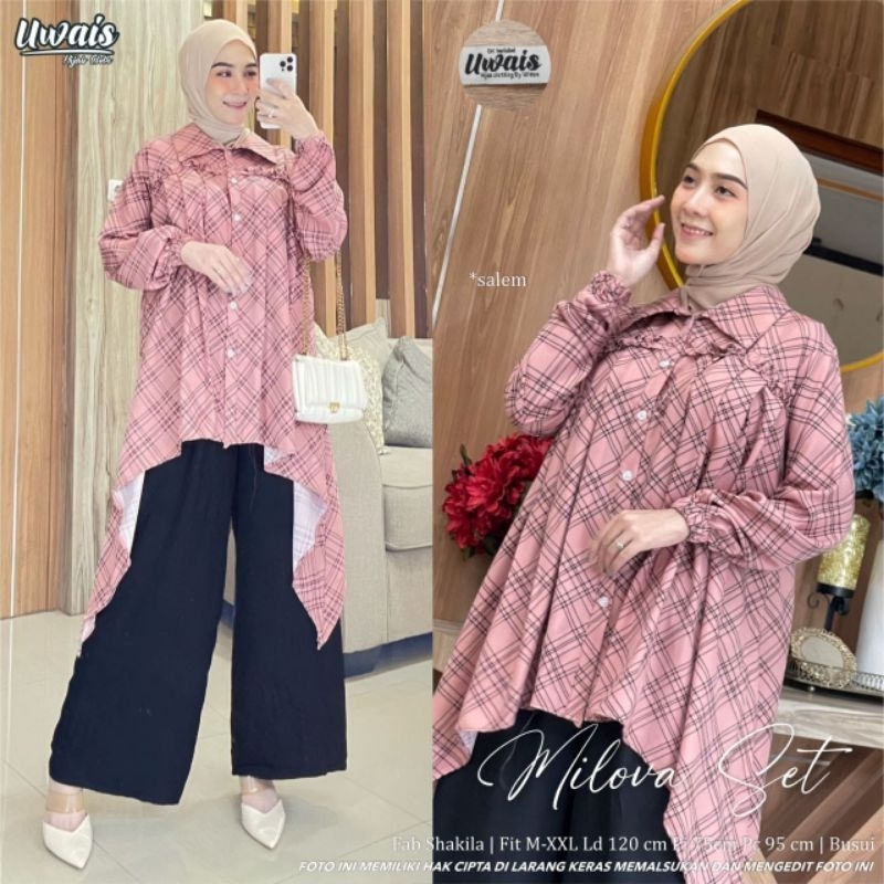 MILOVA SET/ SETELAN TUNIK MIDI MOTIF CELANA POLOS KULOT ORI UWAIS
