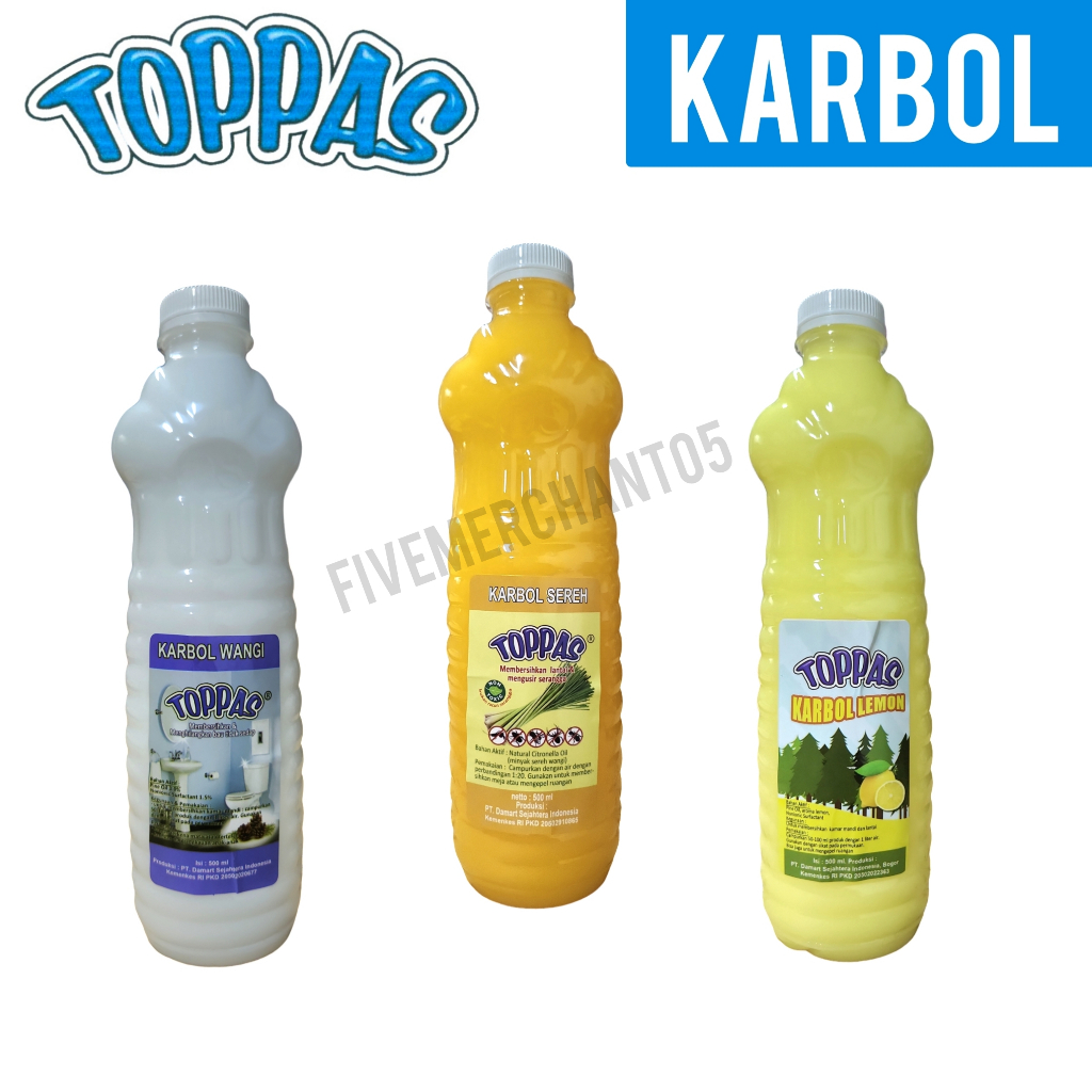 Karbol Toppas BOTOL 500ml Sereh Lemon Pinus Putih Pembersih Pewangi Lantai 500 ml Refill Karbol