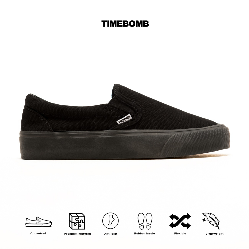 SEPATU TIMEBOMB VULCANIZED | SLIP ON FULL BLACK