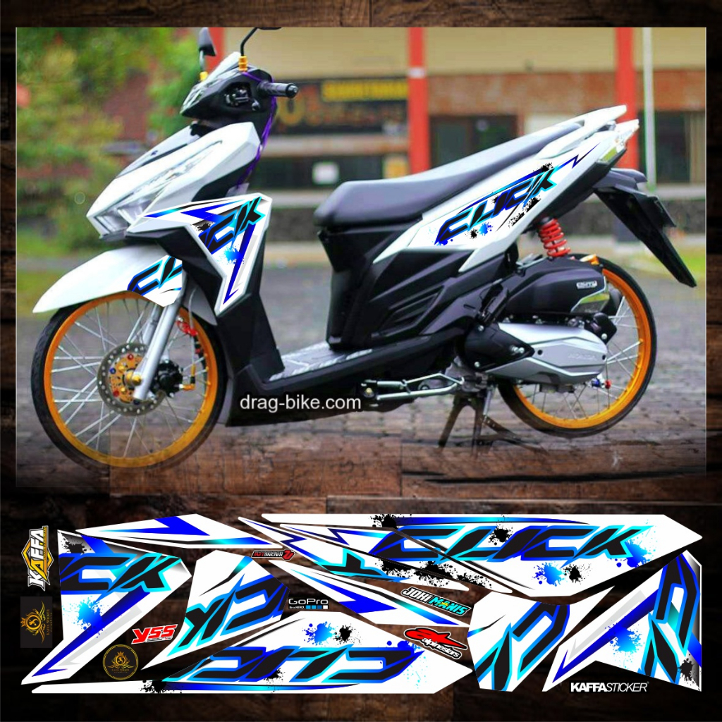 Sticker Striping Vario 125 - 150 led old Stiker Variasi Losy CLICK List Biru List Biru Click
