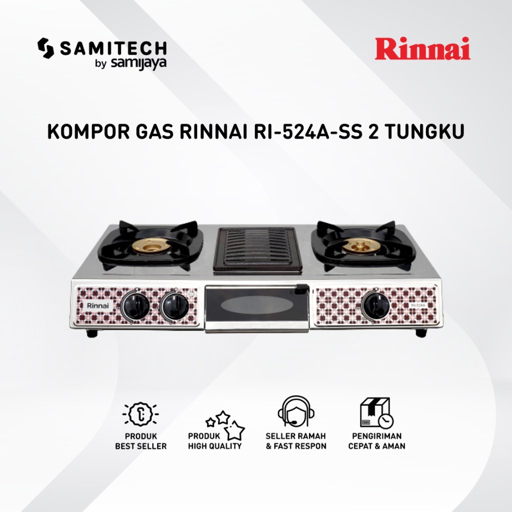 KOMPOR GAS 2 TUNGKU RINNAI RI-524A / RI 524A / RI 524 A PLUS GRILLER DAN MINI OVEN BERGARANSI