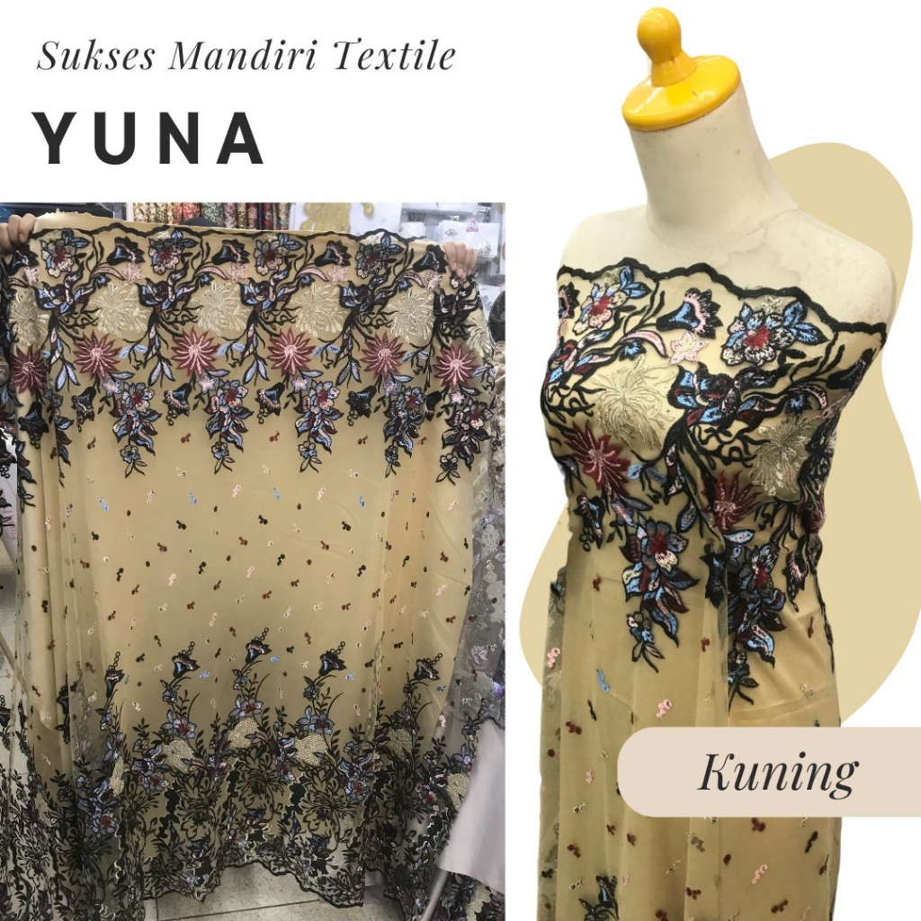 [YUNA] Brokat two tone cantik dengan kaki kuning, Harga per 1/2 meter = 50 cm BAHAN KAIN BRUKAT TILE