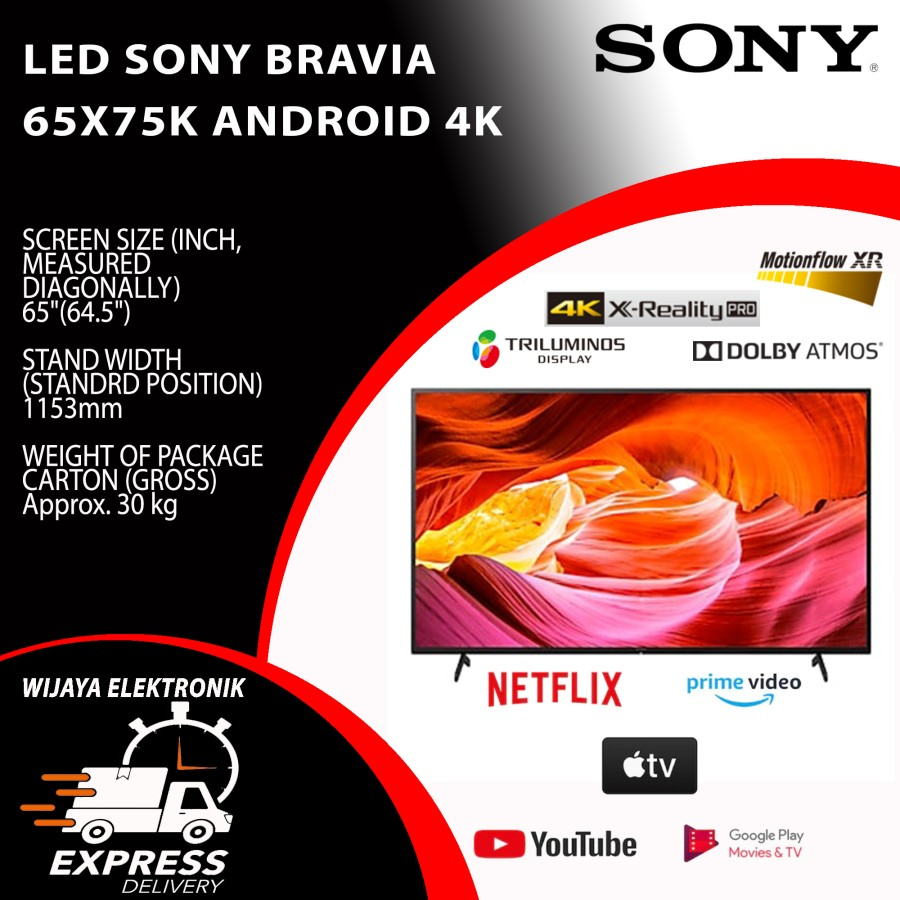 LED SONY 65 INCH ANDROID TV 4K 65X75K NEW 2022