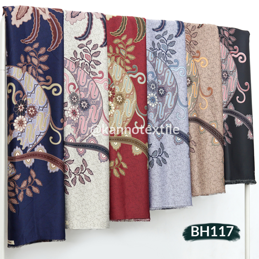 KAIN BATIK HALUS SEMI SUTRA BH117 MOTIF BUNGA WARNA HITAM/NAVY/ABU/MERAH/BIRU/COKSU