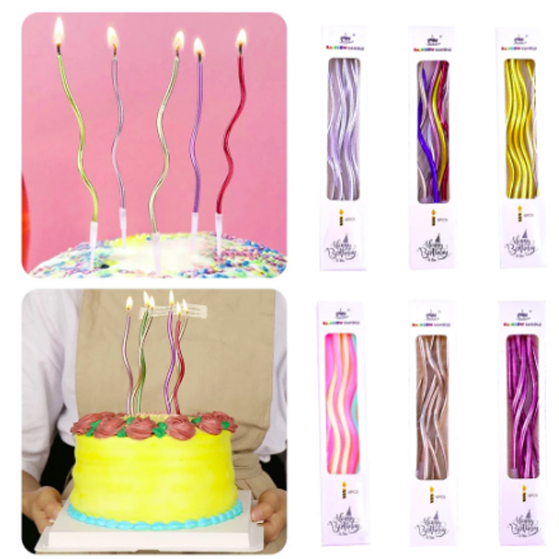 Lilin Ulang Tahun Spiral isi 6 Batang Metalik Tinggi 16 cm Ulir Panjang | Twisted Swirl Tall Candle