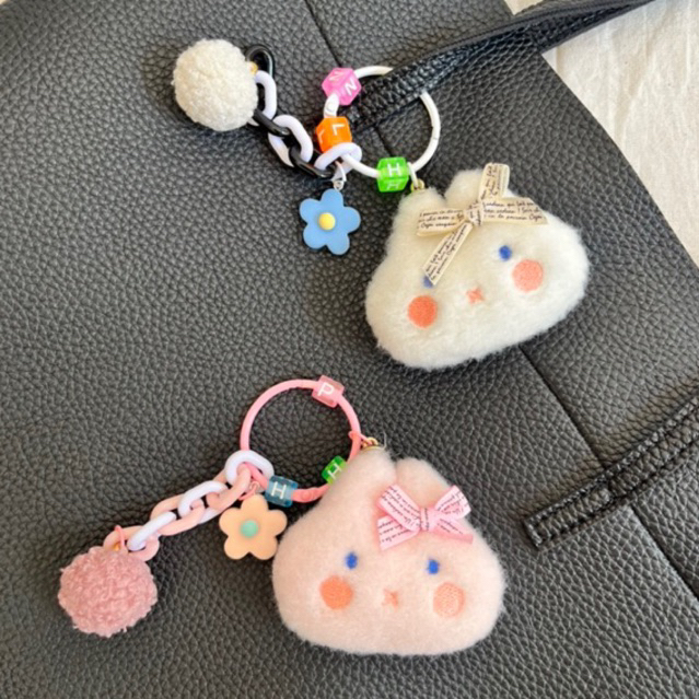 Mores Bag Charm Aksesoris Gantungan Kunci Tas Bentuk Boneka Kelinci Plush Doll Pom Pom Pendant Keychain Pastel Import Lucu