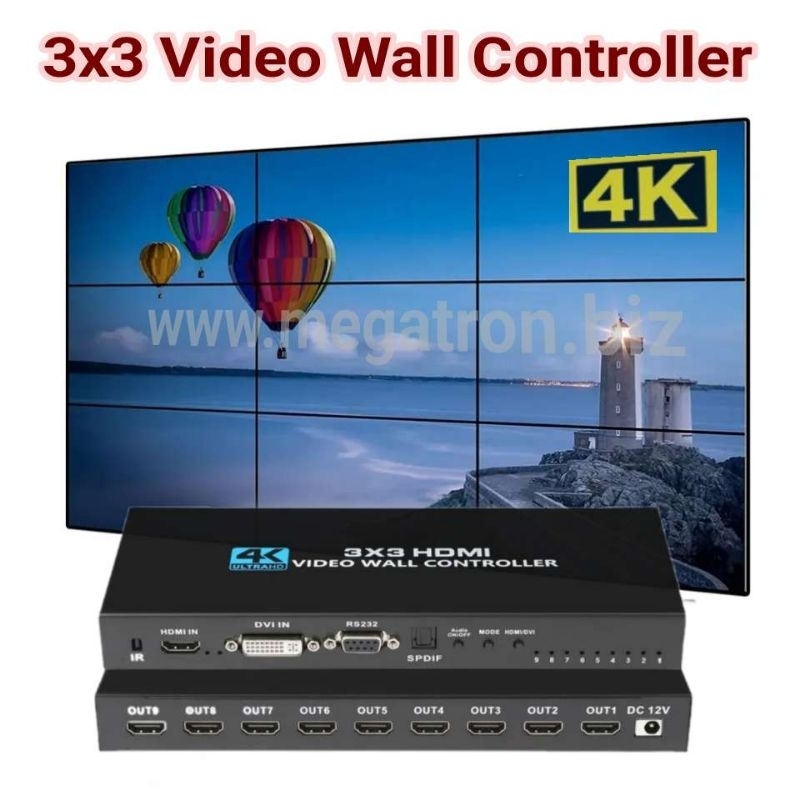 3x3 Video Wall Controller - support resolusi 4K (input: HDMI & DVI)