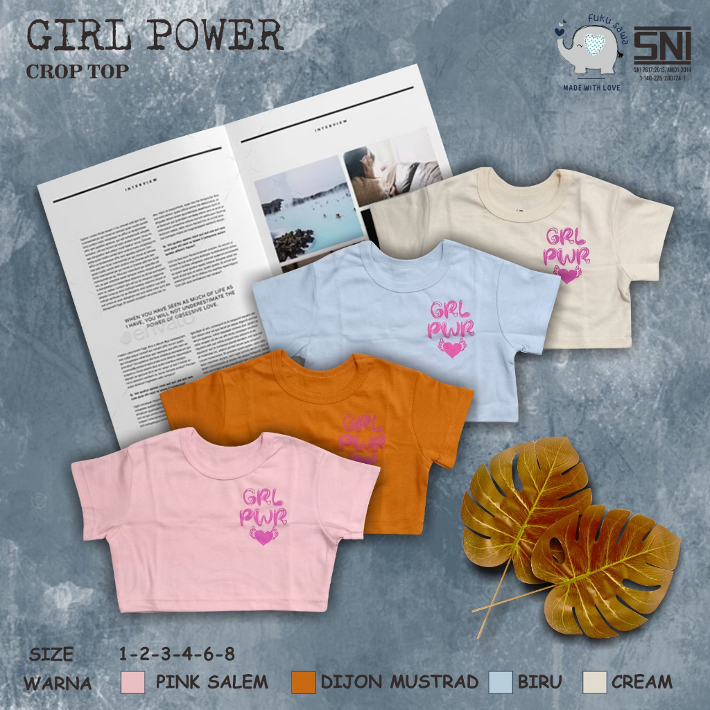 Baju anak perempuan baju crop top anak perempuan crop top girl power by FUKUSAWA