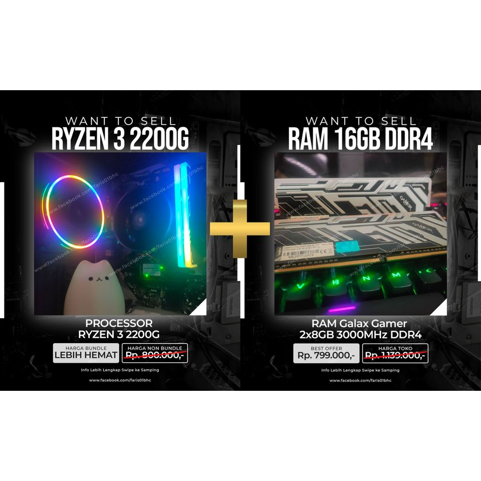 PAKET RYZEN 3 2200G + MOBO + RAM GALAX GAMER RGB DDR4 2x8GB