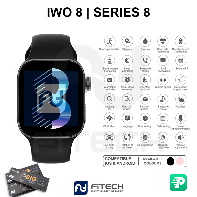 FiTech Smartwatch Jam Tangan Pintar Series 8 Bluetooth Fitness Tracker Heart Rate SPO2 Watch 8 IWO8 