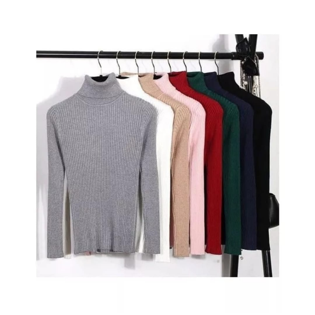 baju rib turtleneck premium leher tinggi wanita / turtleneck sweater rajut - rajut korea -atasan raj