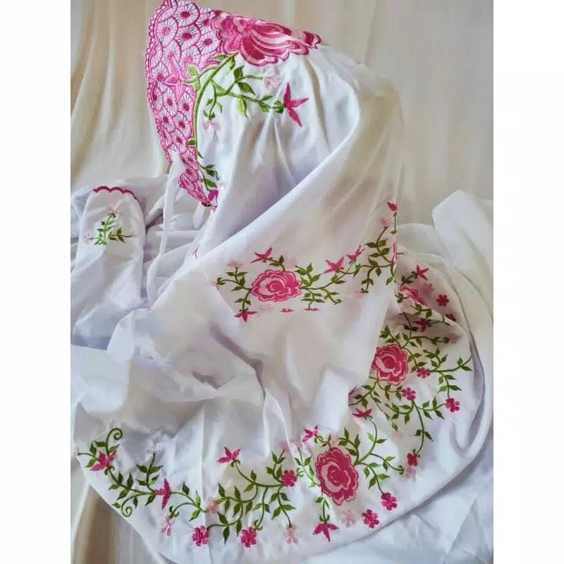 Mukena Lajuran Bordir Dewasa Putih