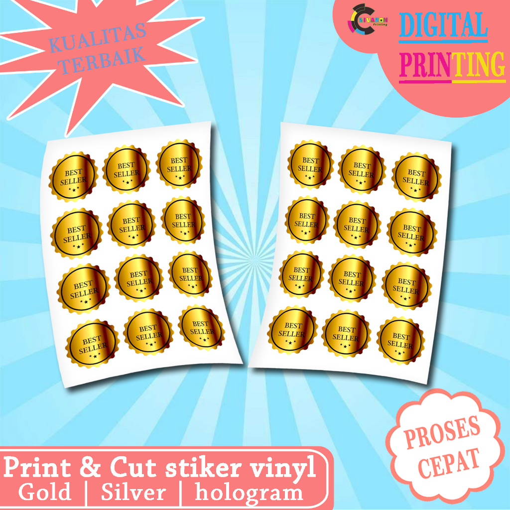 

CETAK / CUTTING stiker vinyl glossy Gold ( emas ) A3