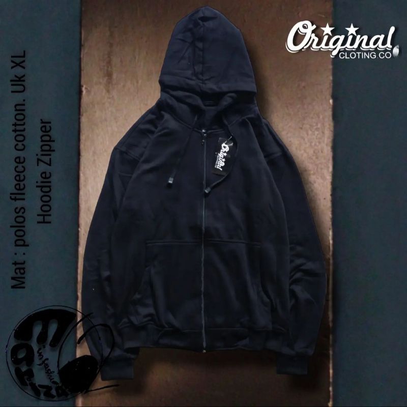 Hoodie Hitam Polos Premium XL Jacket Zipper Jemper Black