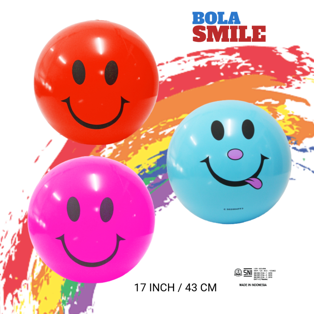 Mainan Anak Balon Tiup Bola Smile 17 Inch Bahan PVC SNI