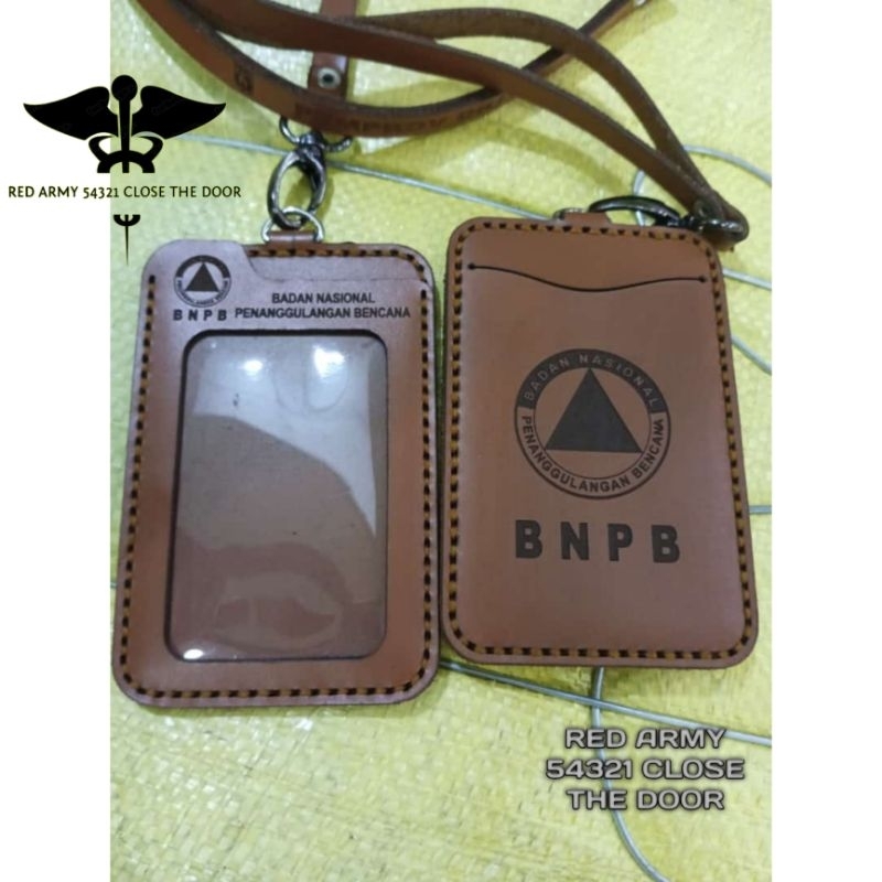 

ID Card Holder Kulit Asli Tali Lanyard Name Tag Logo BNPB