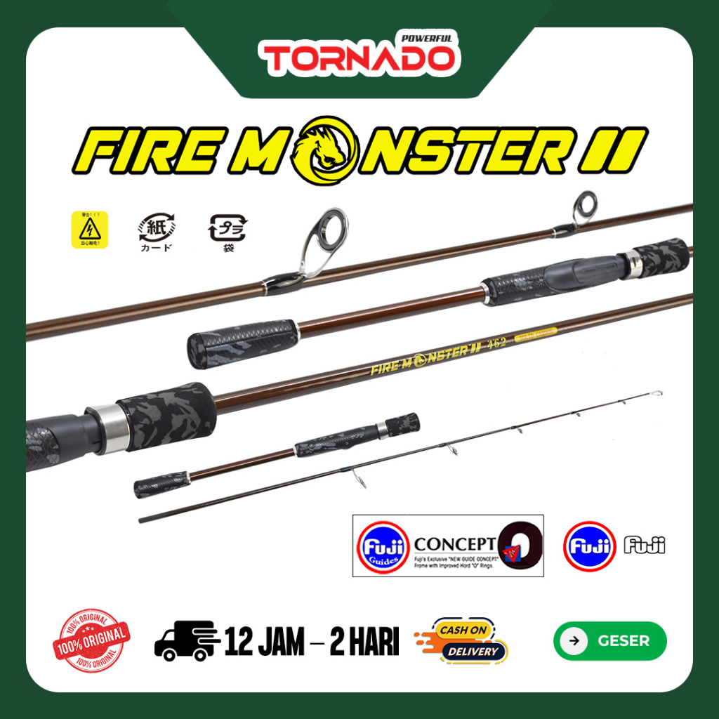 Tornado  Fire Monster II 120cm - 168cm Joran Pancing Spinning Bahan Solid Fiber Ring Guide Fuji Reel