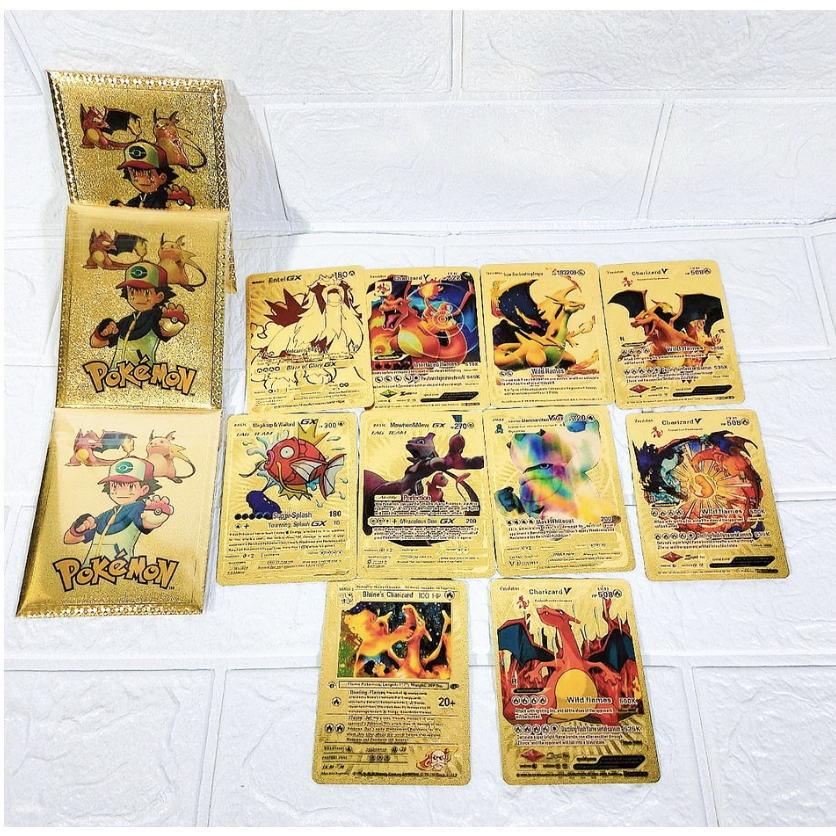 Kartu Pokemon  Box 55pcs / 10pcs  Metal Warna Charizard Pikachu Pokemon Card