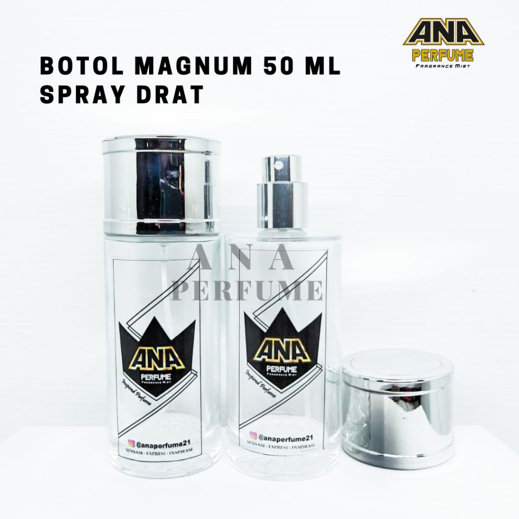 BOTOL PARFUM MAGNUM 50ML DRAT SILVER - BOTOL PARFUM KOSONG CASA - BOTOL MAGNUM DRAT 50ML PER LUSIN