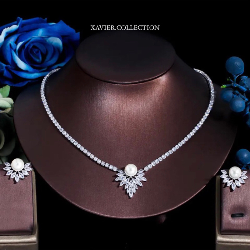 Alissa Jewelry Set / Aksesoris Kalung Anting Zirconia Swarovski Set