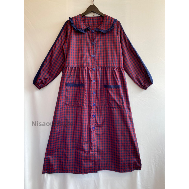 dress sandra - midi dress - helna midi dress - midi dress kotak kotak - kotak pakaian - bisa cod