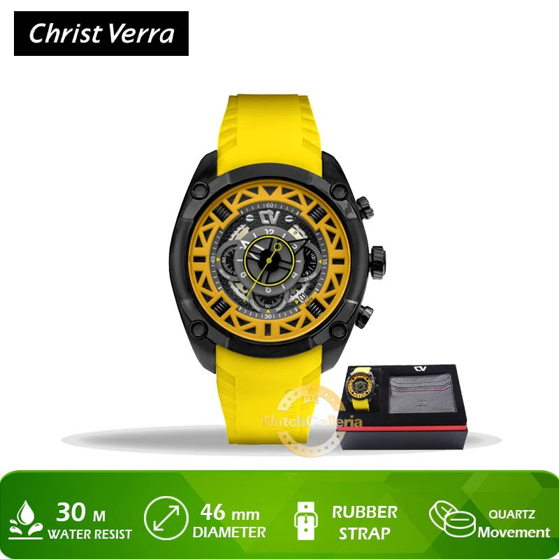 Jam Tangan Pria Christ Verra CV C 11122G-36 YLW - Box Set Original Resmi
