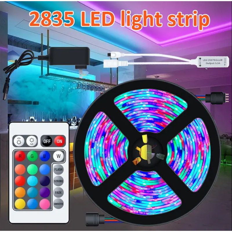 Lampu Led Strip RGB 5M (12V)2835 Waterproof Komplit Set Adaptor Remote waterproof lampu kamar aesthe
