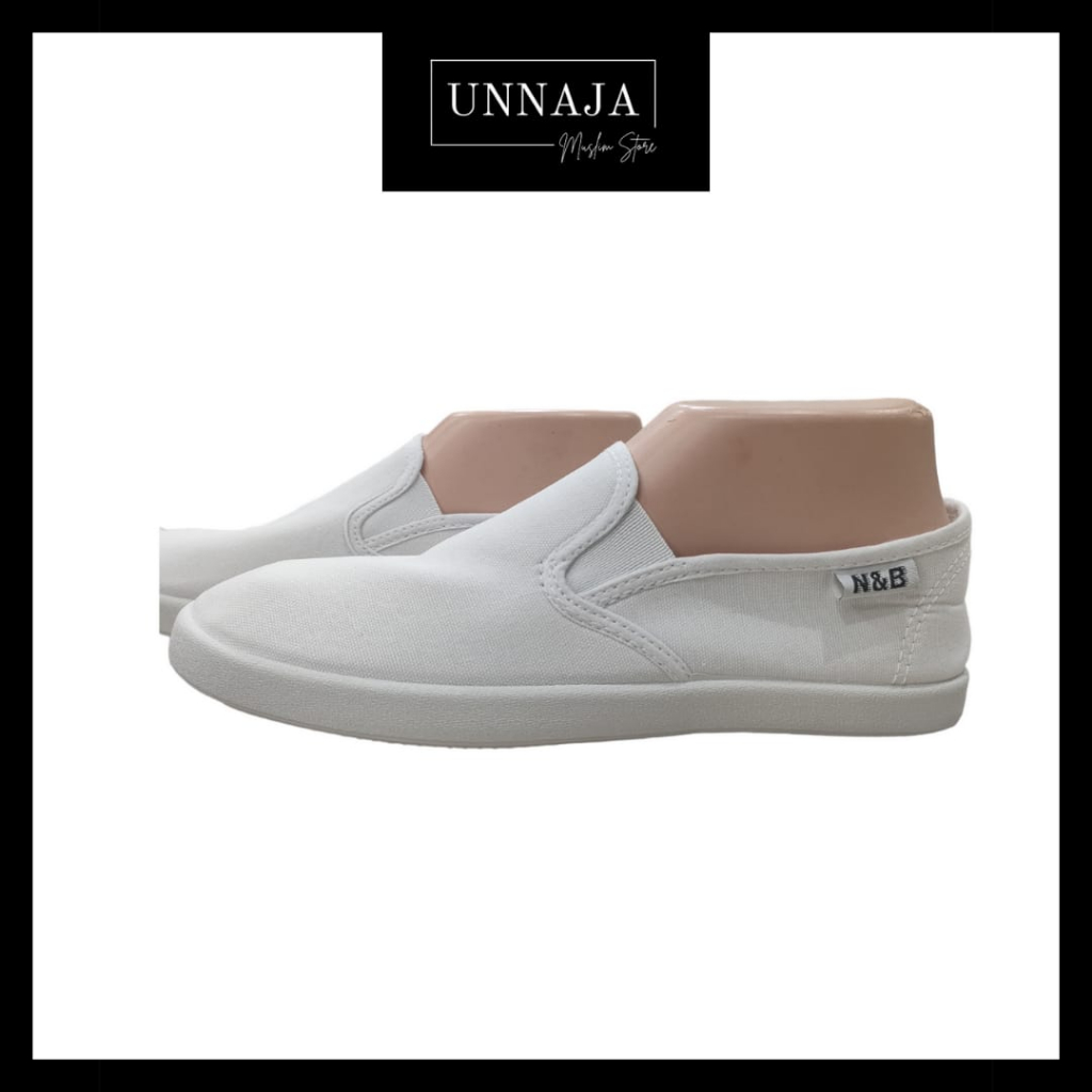 UMS - Sepatu Putih Haji Umroh Wanita Pria/ Sepatu Putih Polos Tanpa Tali  Bahan Kanvas/ Sepatu Perle