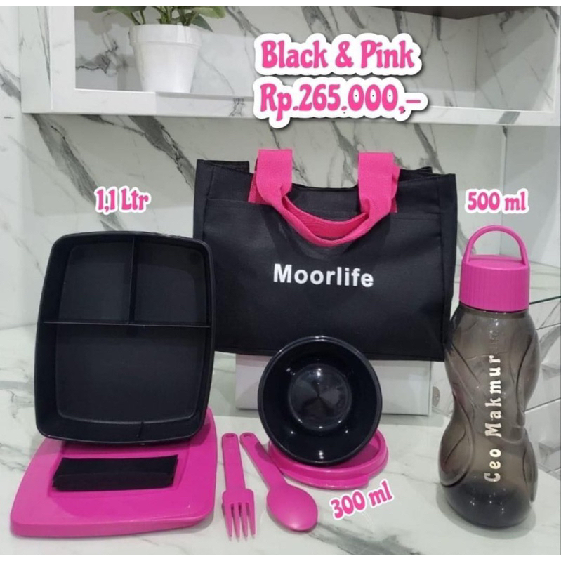 Moorlife Promo Gratis Ongkir Wadah Bekal Makan Black Pink